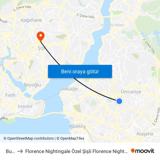 Bulgurlu to Florence Nightingale Özel Şişli Florence Nightingale Hastanesi Anonim Şirket Helikopter Pisti map