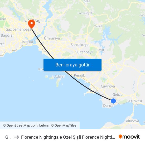 Gebze to Florence Nightingale Özel Şişli Florence Nightingale Hastanesi Anonim Şirket Helikopter Pisti map