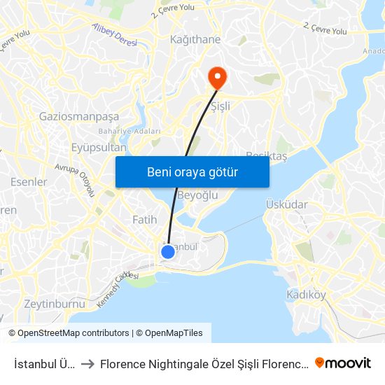 İstanbul Üniversitesi - Laleli to Florence Nightingale Özel Şişli Florence Nightingale Hastanesi Anonim Şirket Helikopter Pisti map