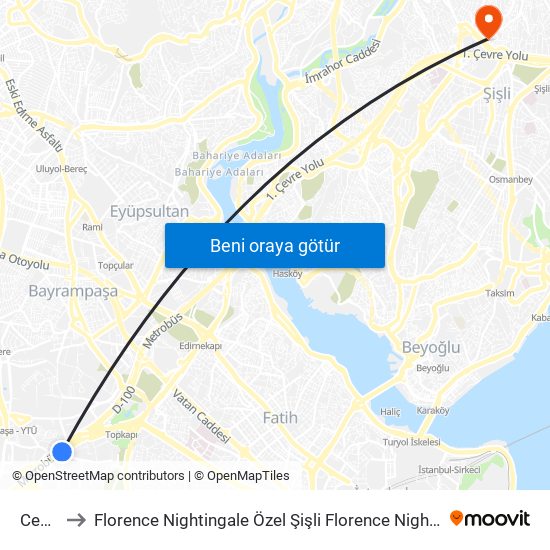 Cevizlibağ to Florence Nightingale Özel Şişli Florence Nightingale Hastanesi Anonim Şirket Helikopter Pisti map