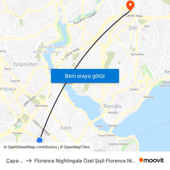 Çapa-Şehremini to Florence Nightingale Özel Şişli Florence Nightingale Hastanesi Anonim Şirket Helikopter Pisti map