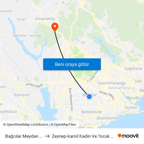 Bağcılar Meydan (M1b) to Zeynep-kamil Kadin Ve ?ocuk Has. Hast. map