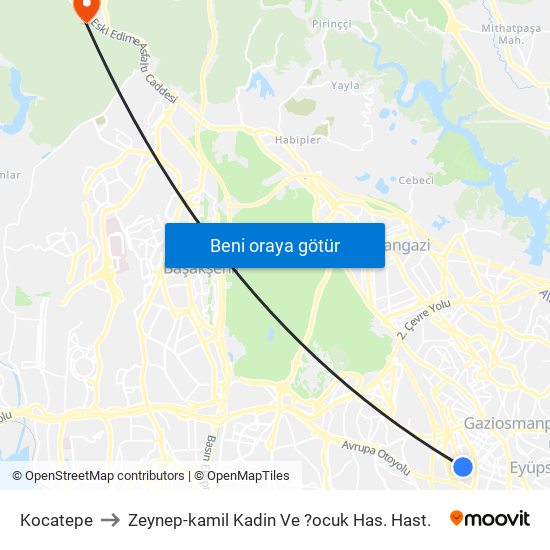 Kocatepe to Zeynep-kamil Kadin Ve ?ocuk Has. Hast. map