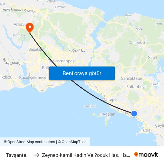 Tavşantepe to Zeynep-kamil Kadin Ve ?ocuk Has. Hast. map
