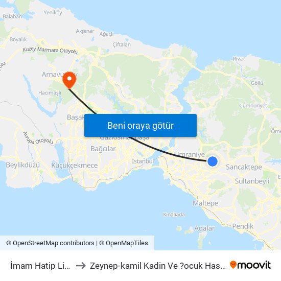 İmam Hatip Lisesi to Zeynep-kamil Kadin Ve ?ocuk Has. Hast. map