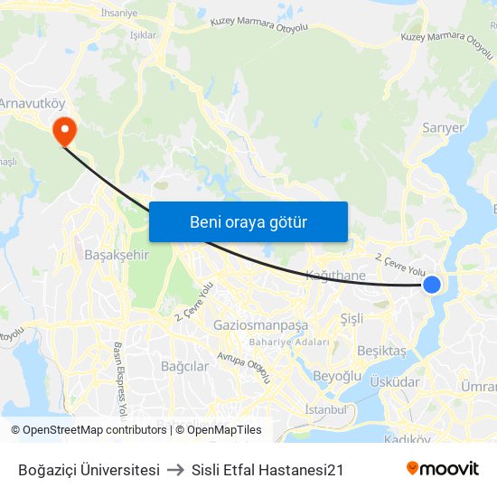 Boğaziçi Üniversitesi to Sisli Etfal Hastanesi21 map