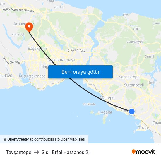 Tavşantepe to Sisli Etfal Hastanesi21 map