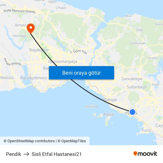 Pendik to Sisli Etfal Hastanesi21 map