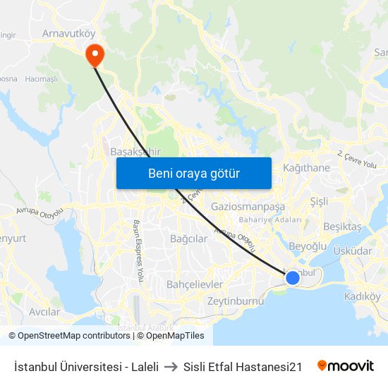 İstanbul Üniversitesi - Laleli to Sisli Etfal Hastanesi21 map