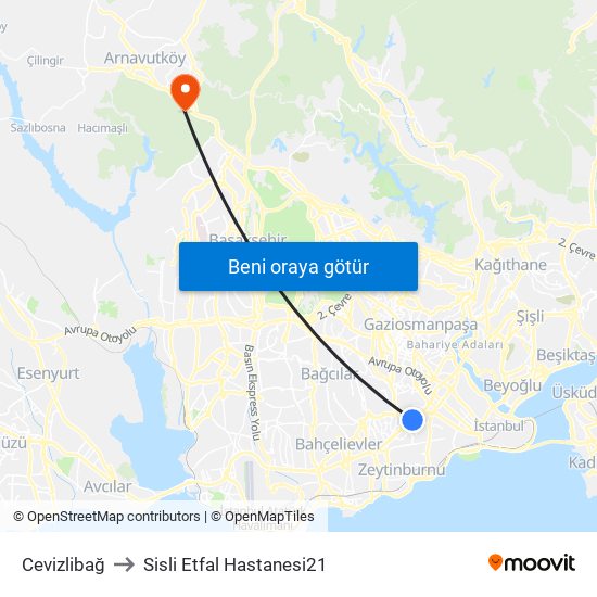 Cevizlibağ to Sisli Etfal Hastanesi21 map