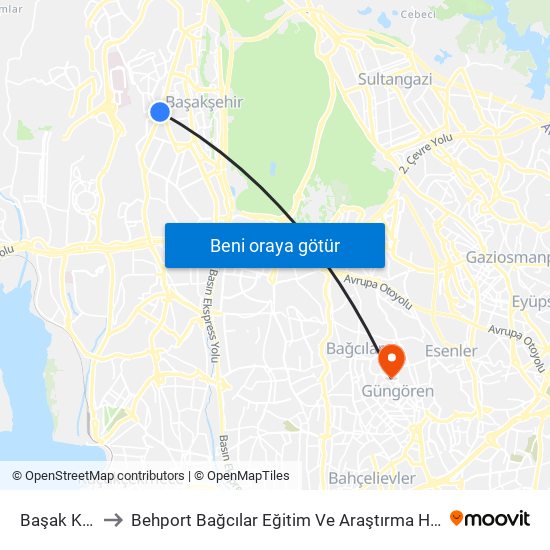 Başak Konutları to Behport Bağcılar Eğitim Ve Araştırma Hastanesi Helikopter Pisti map