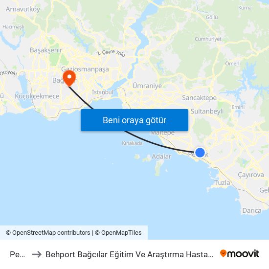 Pendik to Behport Bağcılar Eğitim Ve Araştırma Hastanesi Helikopter Pisti map