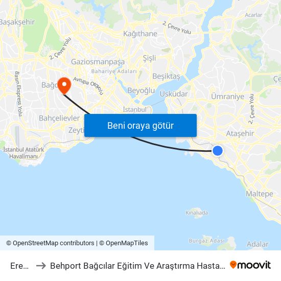 Erenköy to Behport Bağcılar Eğitim Ve Araştırma Hastanesi Helikopter Pisti map