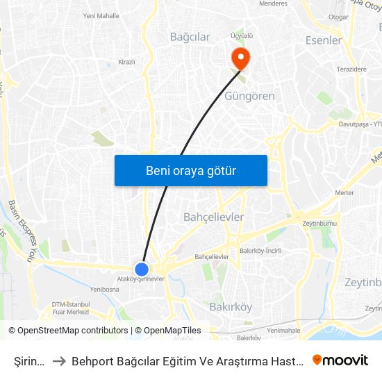 Şirinevler to Behport Bağcılar Eğitim Ve Araştırma Hastanesi Helikopter Pisti map
