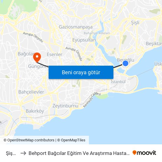 Şişhane to Behport Bağcılar Eğitim Ve Araştırma Hastanesi Helikopter Pisti map