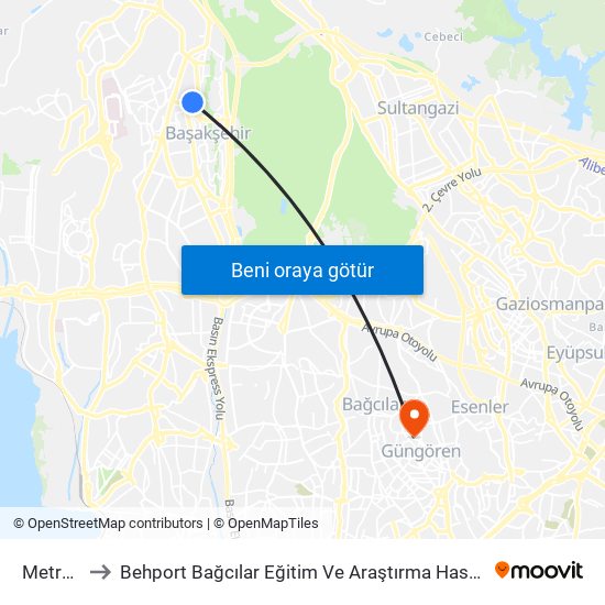 Metrokent to Behport Bağcılar Eğitim Ve Araştırma Hastanesi Helikopter Pisti map