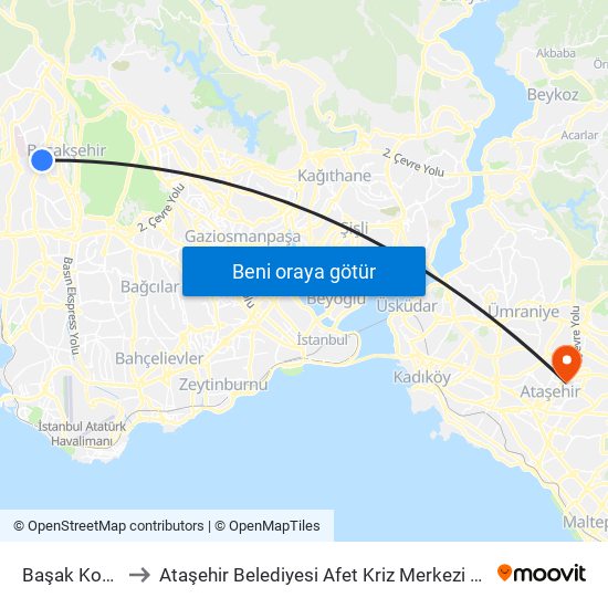 Başak Konutları to Ataşehir Belediyesi Afet Kriz Merkezi Helikopter Pisti map