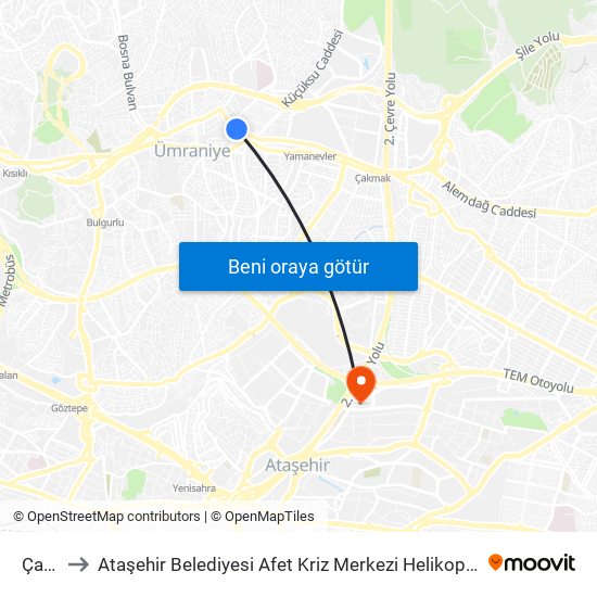 Çarşı to Ataşehir Belediyesi Afet Kriz Merkezi Helikopter Pisti map