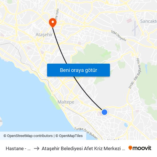 Hastane - Adliye to Ataşehir Belediyesi Afet Kriz Merkezi Helikopter Pisti map