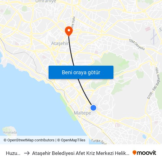 Huzurevi to Ataşehir Belediyesi Afet Kriz Merkezi Helikopter Pisti map