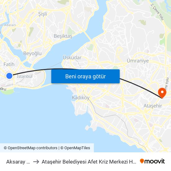 Aksaray (M1) to Ataşehir Belediyesi Afet Kriz Merkezi Helikopter Pisti map