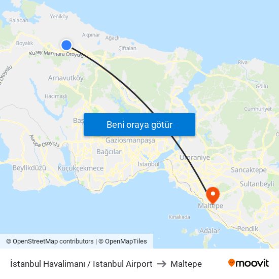 İstanbul Havalimanı / Istanbul Airport to Maltepe map