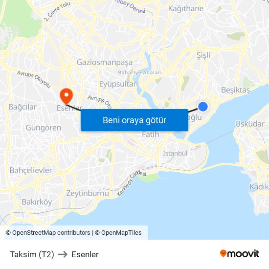 Taksim to Esenler map