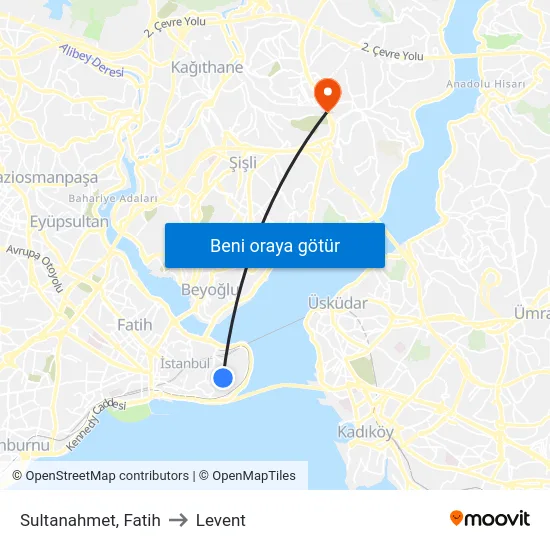 Sultanahmet, Fatih to Levent map