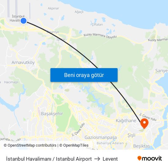 İstanbul Havalimanı / Istanbul Airport to Levent map