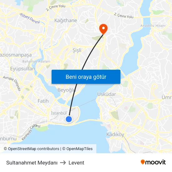 Sultanahmet Meydanı to Levent map