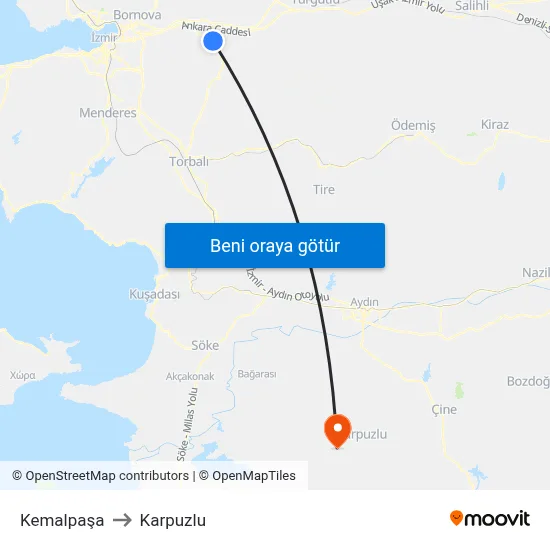 Kemalpaşa to Karpuzlu map