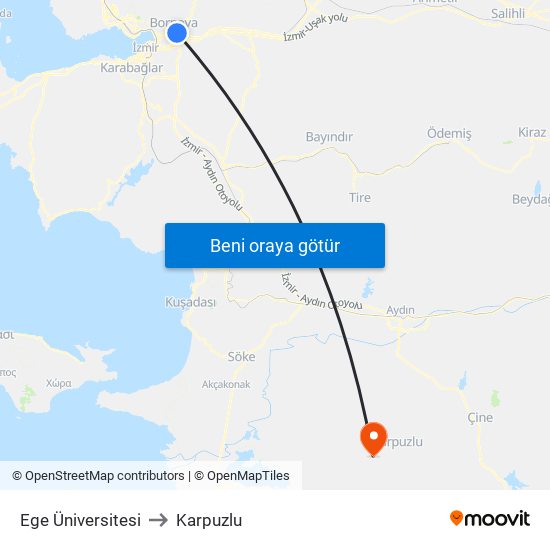 Ege Üniversitesi to Karpuzlu map