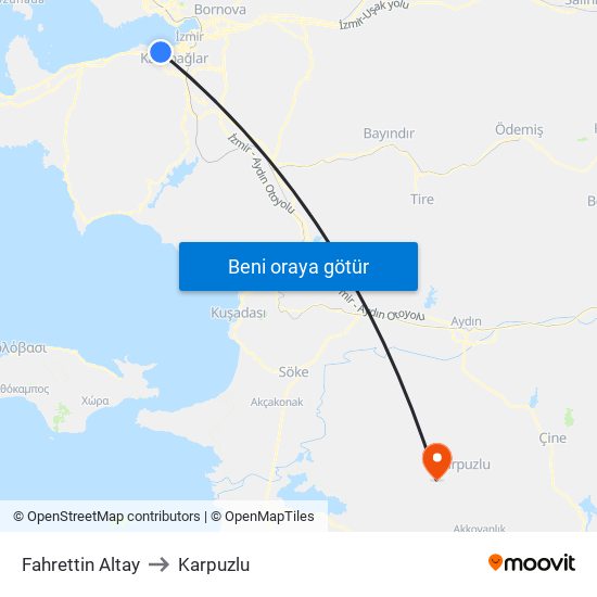 Fahrettin Altay to Karpuzlu map