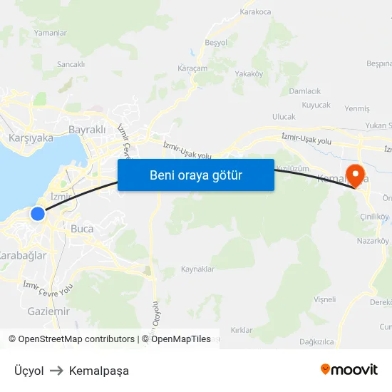 Üçyol to Kemalpaşa map