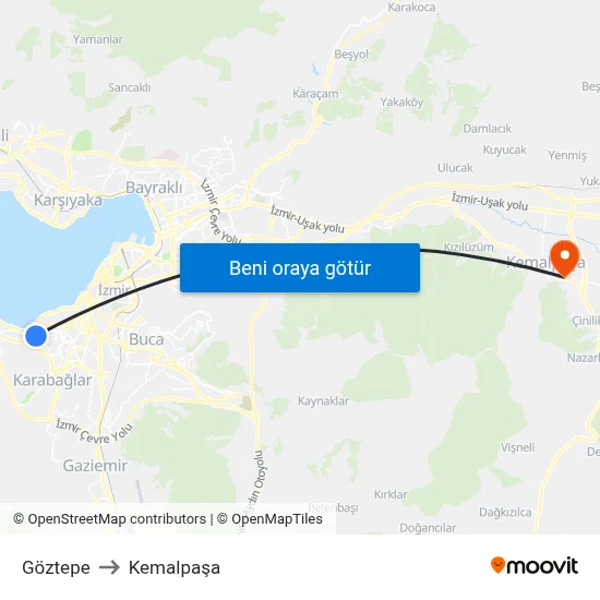 Göztepe to Kemalpaşa map