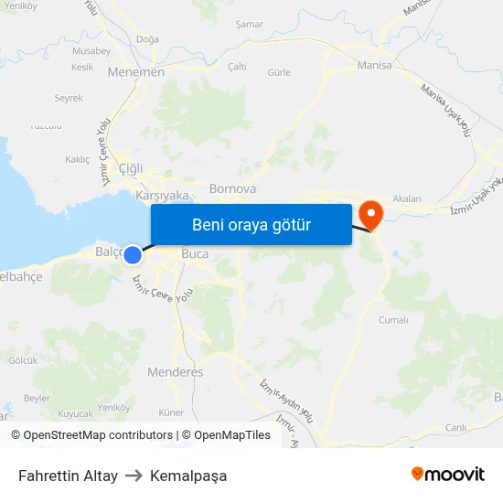 Fahrettin Altay to Kemalpaşa map