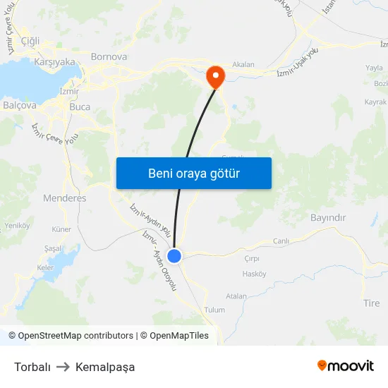 Torbalı to Kemalpaşa map