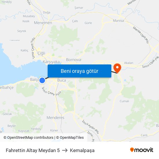 Fahrettin Altay Meydan 5 to Kemalpaşa map