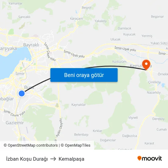 İzban Koşu Durağı to Kemalpaşa map
