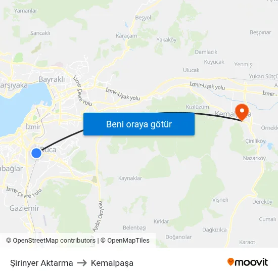 Şirinyer Aktarma to Kemalpaşa map