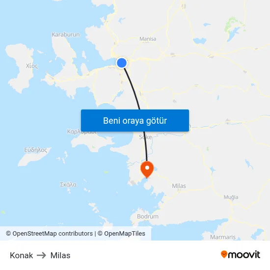 Konak to Milas map