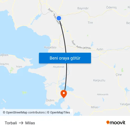 Torbali to Milas map