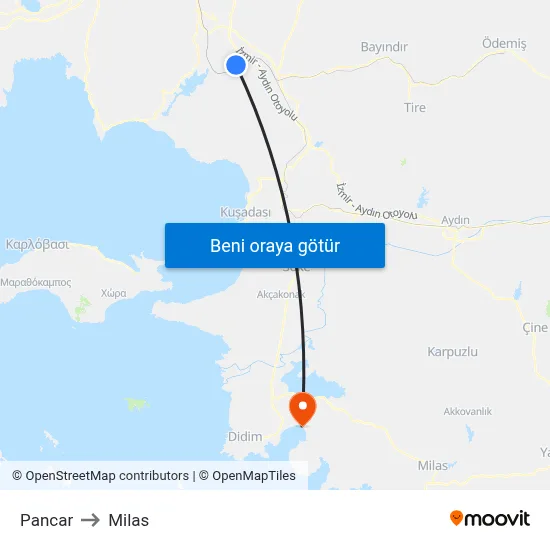 Pancar to Milas map