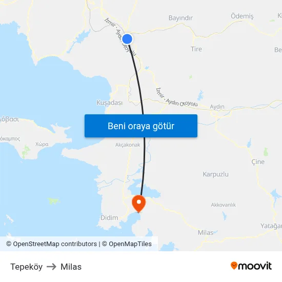 Tepeköy to Milas map