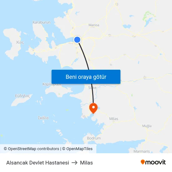 Alsancak Devlet Hastanesi to Milas map