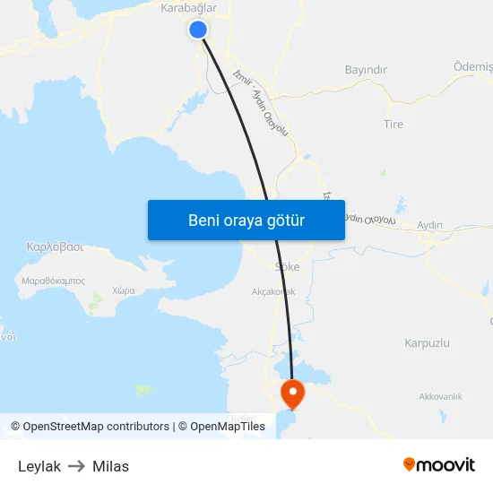 Leylak to Milas map