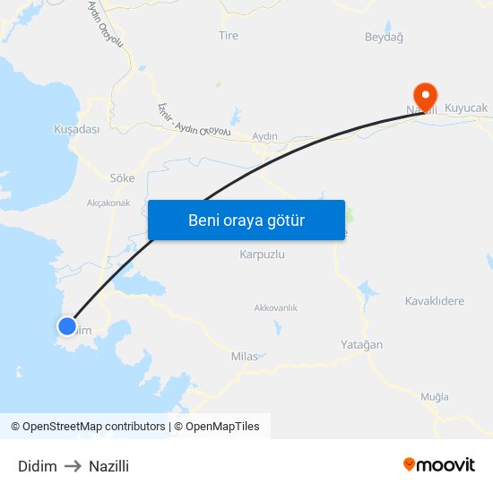 Didim to Nazilli map