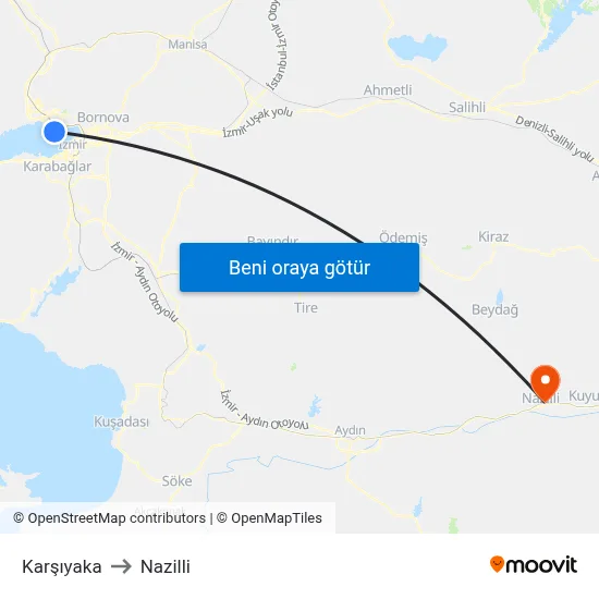 Karşıyaka to Nazilli map