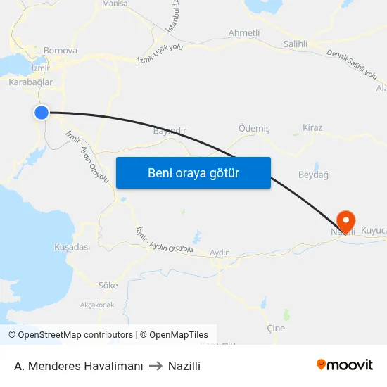 A. Menderes Havalimanı to Nazilli map