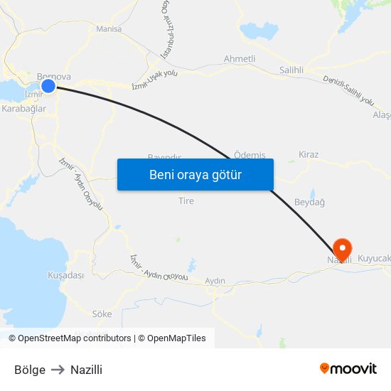 Bölge to Nazilli map